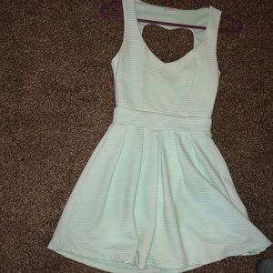 mint green skater dress, open back heart shaped